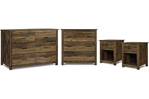 Vikiullf Farmhouse Bedroom Set - 4 Pieces Dresser and Nightstand Sets, Wooden Bedroom Set, 6-Drawer Dresser, 3-Drawer Chest and 1-Drawer Nightstands, Farmhouse Bedroom Furniture (Rustic Brown)