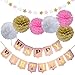 LeeSky Gold Pink Happy Birthday Banners,Tissue Paper Pom Poms Flower and Glitter Twinkle Star Garland -Birthday 1st Birthday Party Baby Shower Party Decoration Supplies