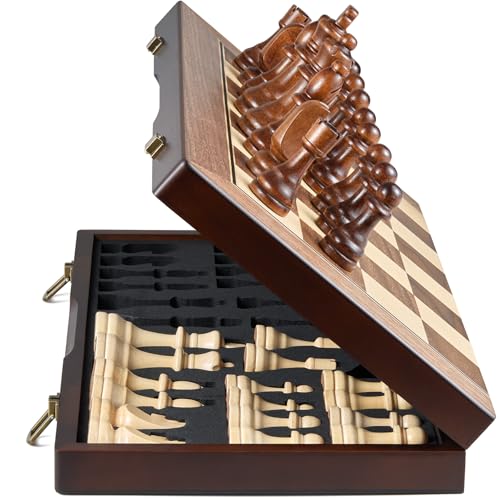 AMEROUS 17'' Magnetic Wooden Chess Set for Adults Kids - with Folding