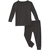KicKee Solid Color Pajama Set with Long Sleeve Tee, Baby to Kid Super Soft Fitted Pajamas
