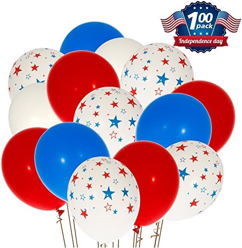 4th of July Decorations Independence Day Star Latex Balloons (100Packs) Party Patriotic Supplies- Red, White,Blue &amp; Star