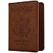 KINGMAS Passport Holder Cover, Vaccine Card Holder RFID Blocking Travel Passport Wallet Leather Case for School Bussiness Trip Travel and Go Abroad (Brown, Magnetic Buckle)