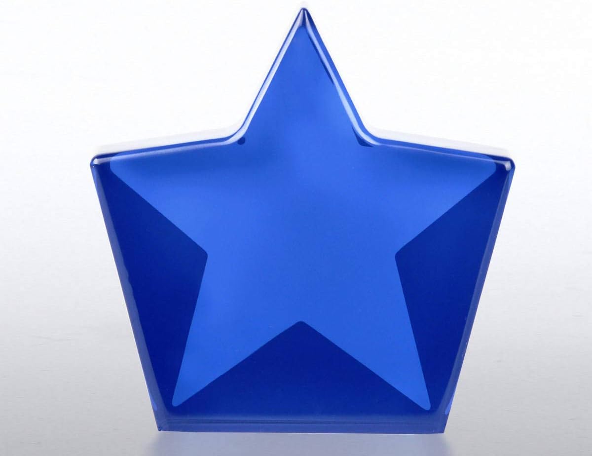 Engraved Trophy - Blue Acrylic- Star Shape Award for Employees - Personalized Engraving Up To Three Lines and Pre-Written Verse Selection - Comes In Gift Box: Office Products