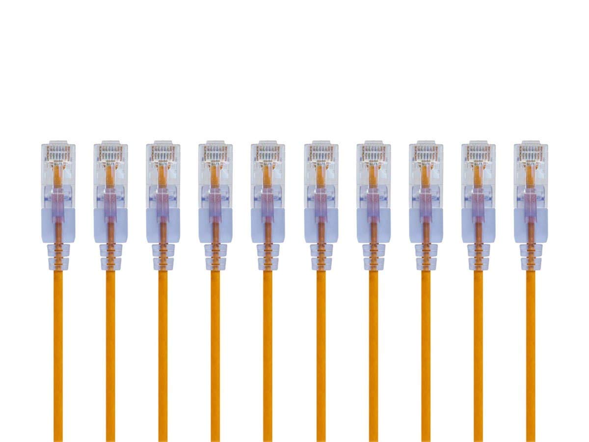 Monoprice Cat6A Ethernet Patch Cable - Snagless RJ45, 550Mhz, 10G, UTP, Pure Bare Copper Wire, 30AWG, 10-Pack, 0.5 Feet, Yellow - SlimRun Series