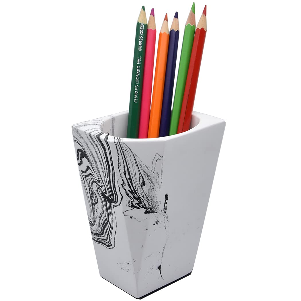 Hoshen Creative Cement Pen Holder, Geometric Shape Pencil And Brush Holder, Desktop Illustration Bottle Decoration，Cement White