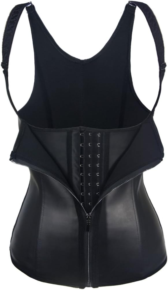 JL Pretty Sport Latex Faux Leather Front Zipper Hooks Waist Cincher Coset for Women
