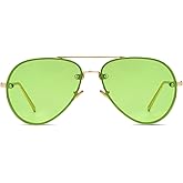 Freckles Mark Classic Oversized Aviator Sunglasses Vintage Retro Gold Metal Frame Clear Colorful Lenses 62mm