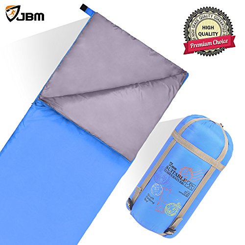 JBM Sleeping Bag 4 Seasons 0℃/32℉ Multi Color Blue Green Insulated Water Resistent and Repellent Envelope Printed Pattern for Camping Hiking Traveling Packaging with Compression Sack