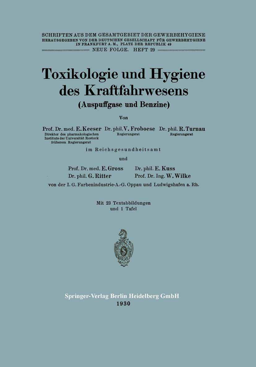 Toxikologie Und Hygiene Des Kraftfahrwesens Auspuffgase Und