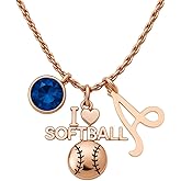 Personalized Love Softball Necklace, Custom Rose Gold Softball Gift, Softball Pendent Jewelry, Softball Player Gift