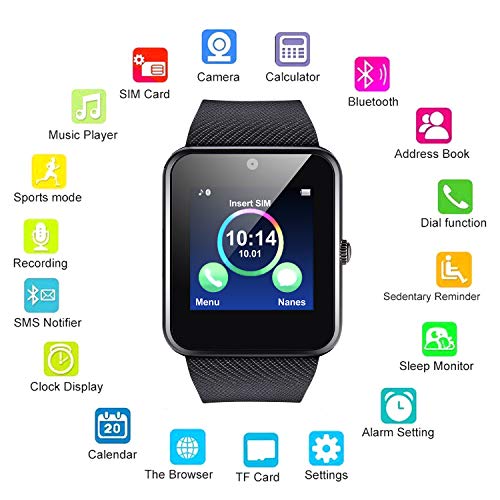 Kikole Bluetooth Smart Watch Waterproof Bracelet Wristwatch with Camera/SIM Card Slot/Pedometer Analysis/Sleep Monitoring for Android