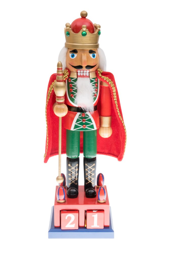 Traditional King Nutcracker by Clever Creations | Collectible Wooden Christmas Nutcracker | Festive Holiday Décor | Advent Calendar Stand | Red and Green | Holding Gold Scepter | 100% Wood | 15" Tall