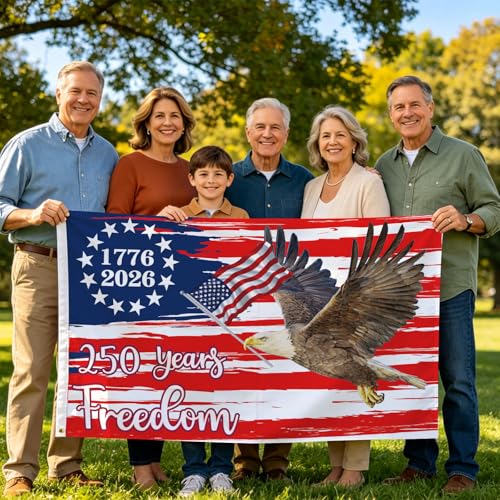 250 Anniversary USA Flag 3x5 Outdoor American Flag Double Sided 3-Ply 1776-2026 250 Years of Freedom Patriotic Flags Banner for 4th of July Memorial Independence Veterans Labor Armed Forces
