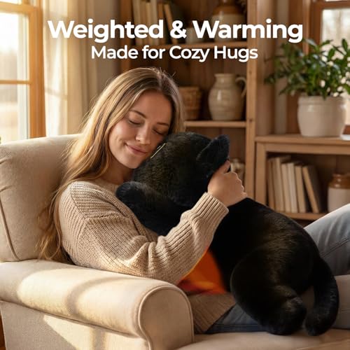 Mewaii Weighted Teddy Black Cat Plush 2.3kg, Dual Hot-Cold and Adjustable Weight Stuffed Animal for Comfort & Cozy, Cuddly Real Hug Cat Plushie Gifts for Women & Girls & Kids, 50cm(23inch)