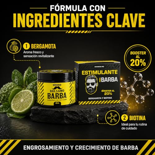 Minoxidil 20%, Biotina y Bergamota para Vello Escaso - Crecimiento y Densidad Estimula y Fortalece tu Barba y Bigote - Rápida Absorción No Irrita - Ingredientes 100% Naturales Biotina