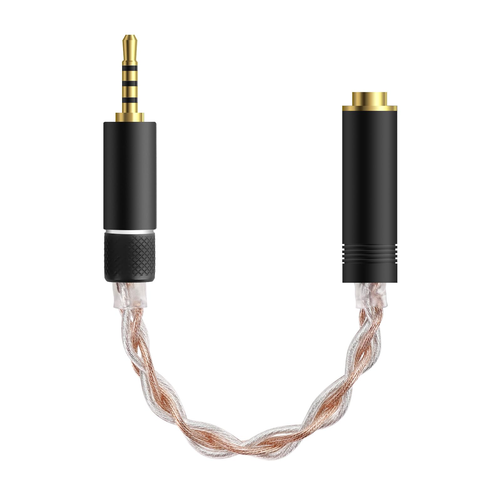 GEEKRIA 2.5mm Balanced Male to 4.4mm Balanced Female Headphones Adapter, Copper and Silverplated Upgrade Cable Conversion Audio Dongle Cable (0.5ft)