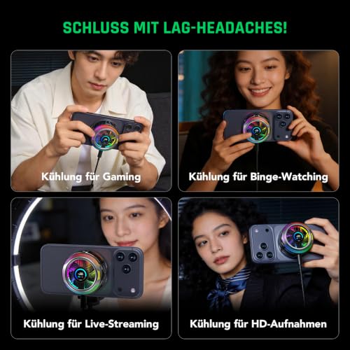 Black Shark Magnetic Phone Cooler 6 Pro – intelligentes Display, magnetischer Ring, adressierbare RGB-LEDs, App-gesteuerter Lüfter für iPhone MagSafe, Android & iPad – Gaming, Streaming & Fotografie