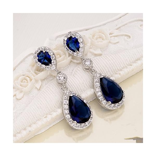 EleQueen 925 Sterling Silver Full Prong Cubic Zirconia Birthstone Teardrop Bridal Dangle Earrings for Women Girls, Valentine's Day/Mother's Day/Christmas Jewelry Gift for Girlfriennd/Mom - Image 3