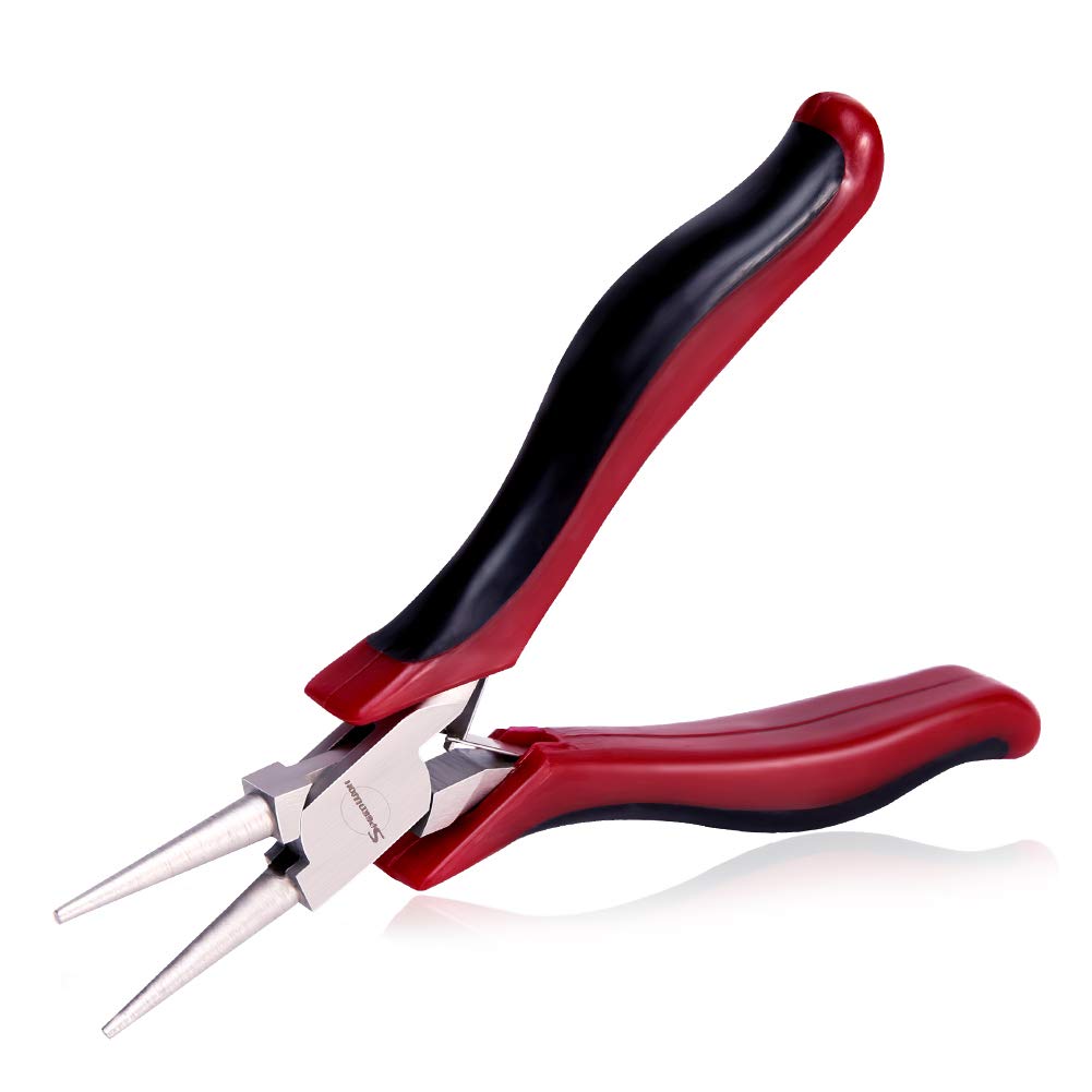 SPEEDWOX Micro Round Nose Pliers 4-1/2 Inches Wire Looping Fine Pliers Ultra Tapered Jaw Precision Needle Nose Pliers with Spring Mini Functional Jewelry Making Tool Craft Beading