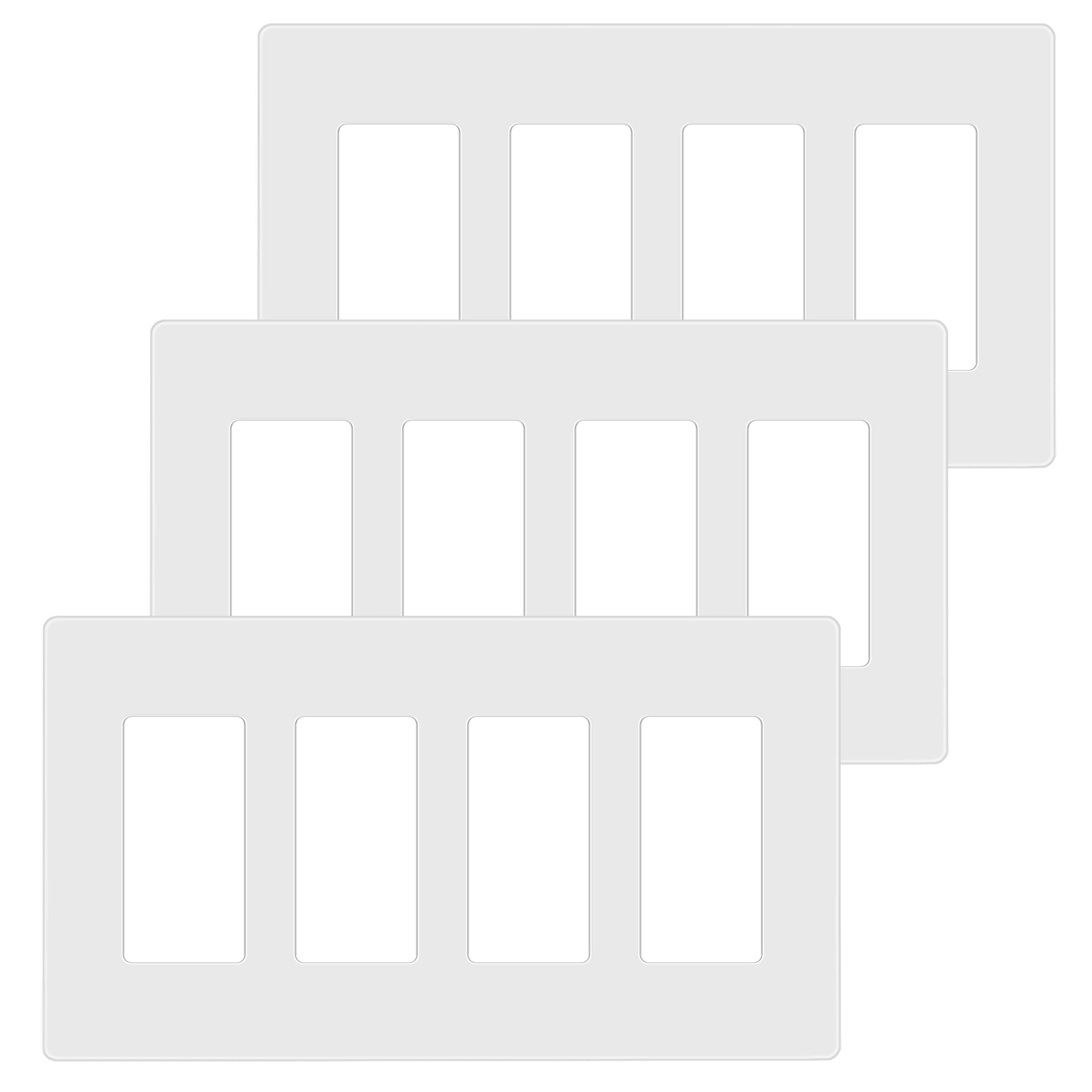 ENERLITES Screwless Decorator Wall Plate Child Safe Cover, Size 4-Gang 4.68" H x 8.30" L, Unbreakable Polycarbonate Thermoplastic, SI8834-W-3PCS, Glossy, White (3 Pack) Image