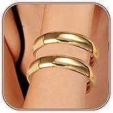 zocare Valentines Day Gifts for Her, Gold Bangles Bracelets for Women Chunky Gold Cuff Bracelet Set 2PCS Trendy Bracelet for Women Irregular Cuff Hinged Wide 14K Gold Plated Bracelet