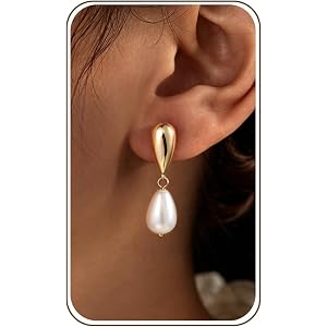 POAIIU Pearl Drop Earrings 14K Gold Plated Dainty Bridesmaid Jewelry Gift