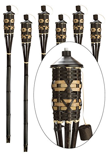 Style Bamboo Torches - Decorative Torches with Fiberglass Wicks - Extra-Large (16oz) Metal Canisters for Longer Lasting Burn - Stands 59" Tall - EZ Pour Funnel Included (6 Pack)