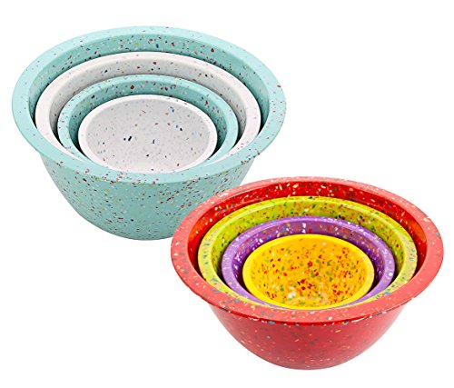 Mozlly Value Pack - Zak Designs Mint and White Confetti Recycled Plastic Mixing Bowls AND Assorted Red Confetti Recycled Plastic Mixing Bowls (2 Items) - Item #K139005-139006