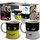 Heat Color Changing Mugs Gift - 2 Pack 12 Oz Heat Sensitive Color and Smiley Face Morning Changing Drinkware Ceramic Coffee Tea Cups Set - Gifts for Mom Friends Women & Men - Chuzy Chef