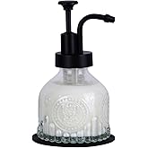Glass Soap Dispenser for Kitchen and Bathroom Countertop, Smooth Action Pump Refillable Wash Hand Liquid, Dish Detergent, Farmhouse Style with Cylindrical Shape Shampoo Lotion Pump