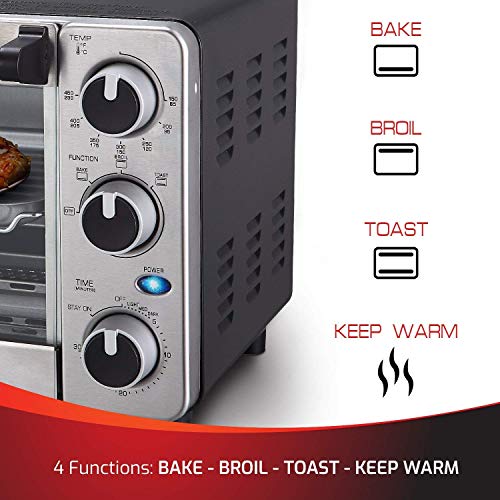 Toaster Oven 4 Slice, Multifunction Stainless Steel Finish with Timer