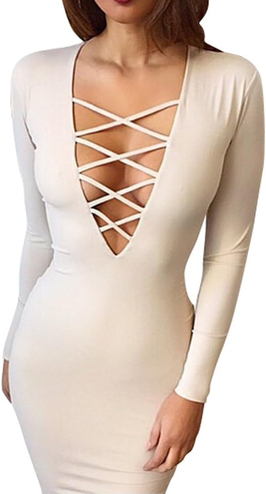 QinMi Lover Sexy Women Long Sleeve Stretch Bodycon Party Bandage Dresses