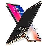 iPhone X Case, TRIJEN 3 in 1 Hybrid Ultra Thin + Slim Fit Hard Plastic Cover [Matte Finish] Anti-Scratch Non-Slip Surface for Apple iPhone X - Black and Gold