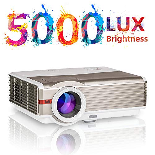 Full HD LED Video Projector 5000 Lumens and 200” Display Support 1080P Widescreen LCD Projector for Home Theater Outside Movie Parties Game Smartphone DVD Fire TV Stick TV Box USB Flash Drive PC