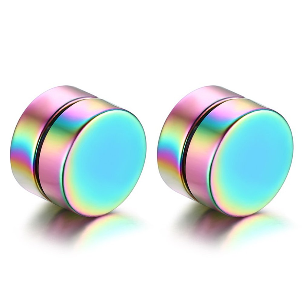 JewelryWe Pair of Stainless Steel Magnetic Clip On 8mm Stud Earrings Unisex, Non Piercing (Rainbow) — image 1
