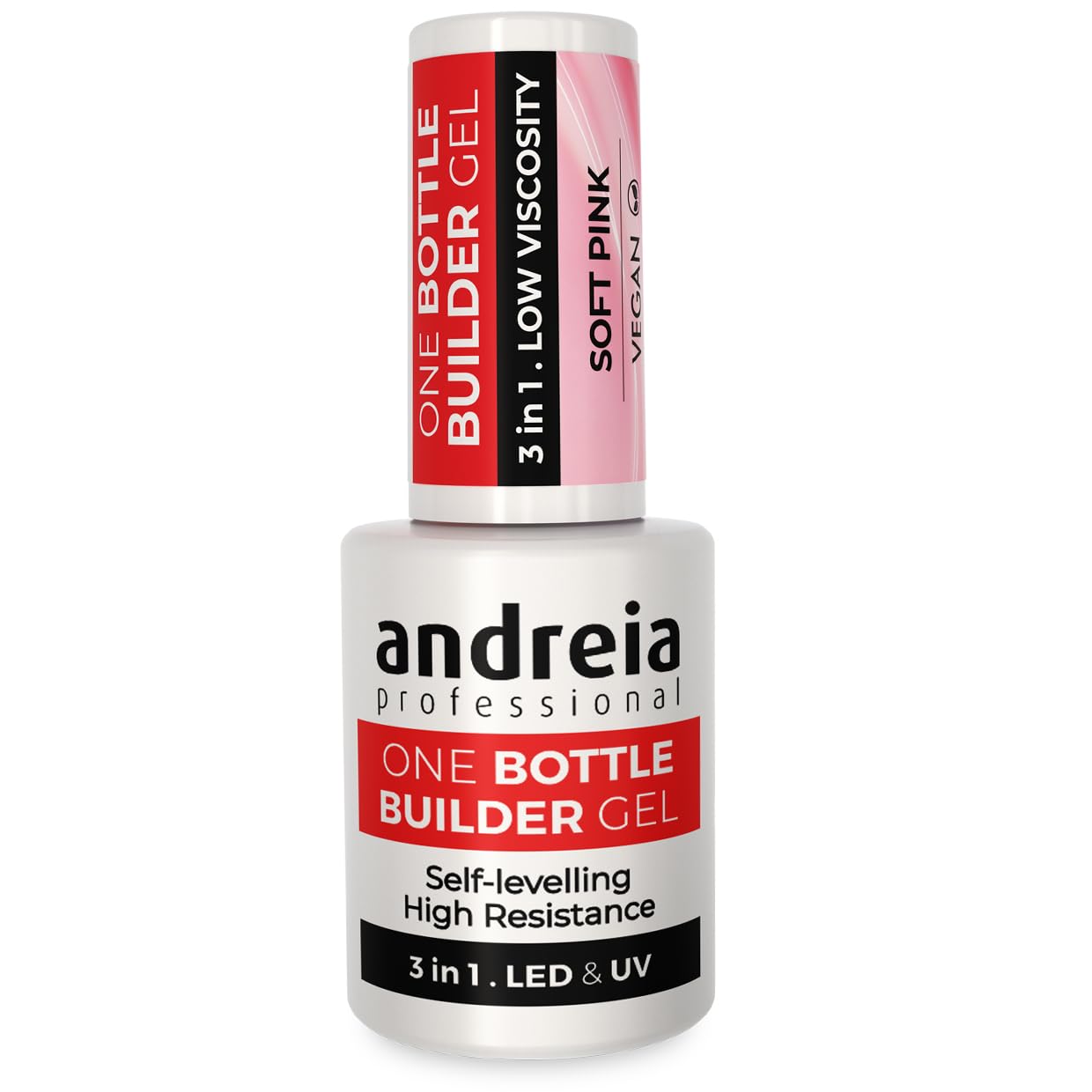 Andreia Professional Gel Builder Nail Construction - Triphasic 3 in 1 Low Viscosity - LED & UV Builder Gel in a Bottle - Nail Extension - Self Levelling High Resistance - Colour Soft Pink 14ml