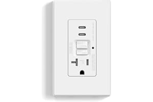 ELEGRP GFCI Outlet with USB Ports, 20 Amp Self-Test GFCI Combination with Dual USB C Ports, 24W Max Total Output, Tamper Resistant GFCI USB Outlet with Wall Plate, UL Listed, Matte White, 1 Pack