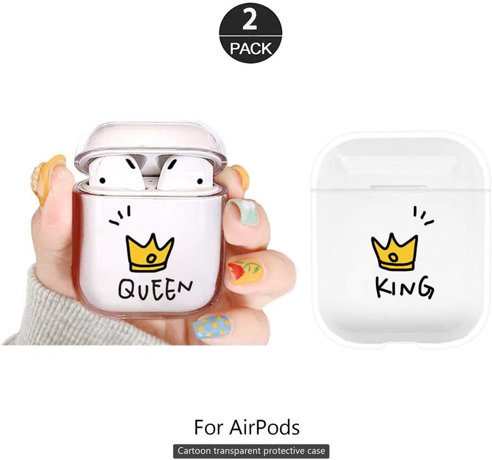 ZOEAST(TM) 2 Pack AirPods Case 1&2nd gen,All Transparent Light Clear Cartoon Portable Protective Cover Case [Front LED Visible] Compatible with Apple AirPods Earphone Charging Case (2pcs Crown)