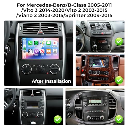 Fuluku Car Radio for Mercedes Benz W169 W245 B160 B170 B180 B200 W639 Vito Viano W906 Sprinter Android 15.4+64GB, HD Touch Screen 9"", Wireless CarPlay/Android Auto, Rear Camera, GPS/WiFi