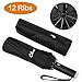 Windproof Travel Compact Umbrella 12 Ribs Automatic Open/Close Black Large Folding Portable