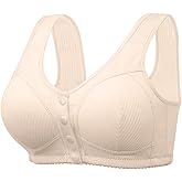 Ribbed Bras for Women Front Closure No Underwire Comfort Senior Wireless Snap Closing Bra