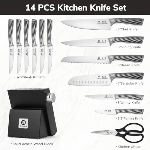imarku Knife Block Set, 14-Piece Kitchen Knife Set with Built-in Sharpener, Razor Sharp Japanese High Carbon Stainless Steel Knives, Dishwasher Safe, Ideal Birthday Gift for Mom & Dad, Black