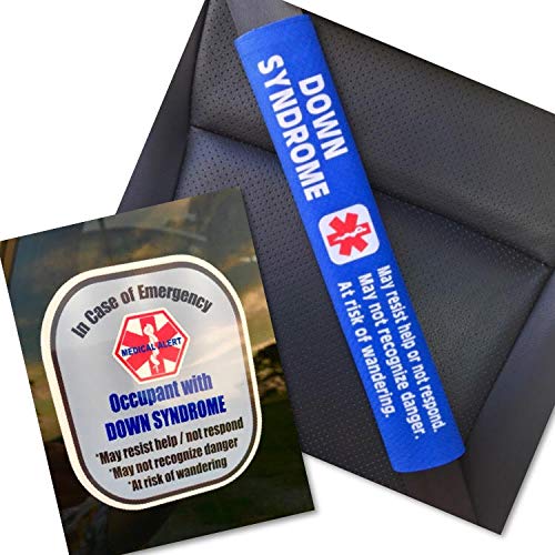 Down Syndrome Medical Alert Belt Cover and Window Decal Set (Royal Blue)