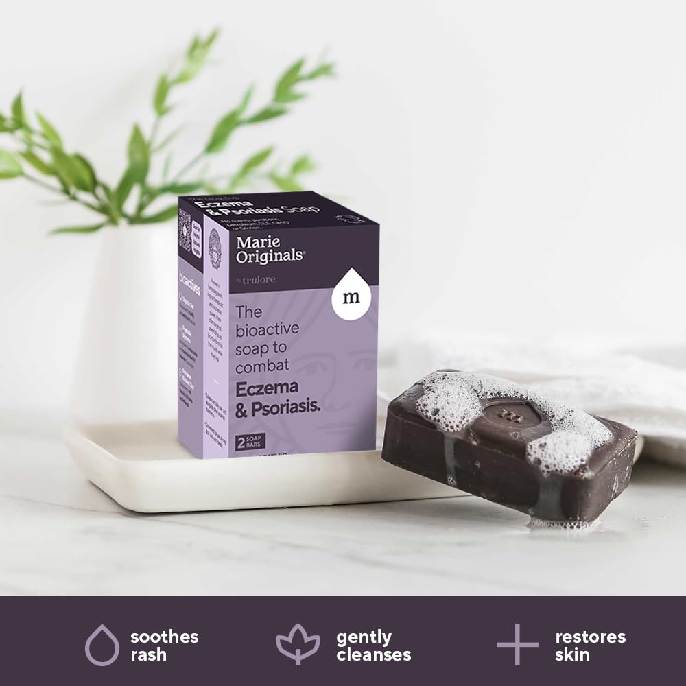 Marie Originals Eczema Face Soap Body Wash Bar – All Natural Psoriasis, Dermatitis Treatment for Dry Itchy Flaky Skin Relief – Gentle Detoxifying, Healing, Anti-Itch, Cleansing Skincare (Pack of 2)