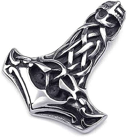 QIUXIA Unique Jewelry Stainless Steel Men's Pendant Necklace Chians Celtic Knot Thor's Hammer Silver 18-26 Inch