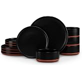 LIANYU 12 Pieces Porcelain Dinnerware Set, Dishes Set for 4, Charcoal Black | High-Fired Ceramic Plates and Bowls Set for 4, Chip &amp; Scratch Resistant, Microwave Dishwasher Safe