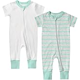 Teach Leanbh Toddler Baby Boys Girls 2-Pack Pajamas Cotton 2 Way Zipper Short Sleeve Footless Romper Sleep and Play