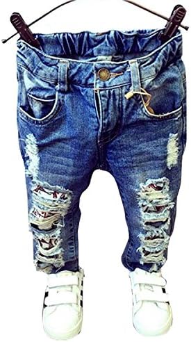 Kids Baby Girl Boy Fashion Broken Hole Denim Pants Little baby Trousers (4T, Blue)