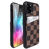 ZUSLAB Cover for Apple iPhone 11 Pro MAX Wallet Case Phone with Carbon Fiber Texture Leather Case with Card Holder Slot,Minimalist Pocket Case - Brown Square