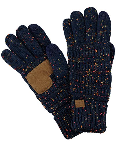 C.C Unisex Cable Knit Winter Warm Anti-Slip Touchscreen Texting Gloves, Confetti Navy, One Size